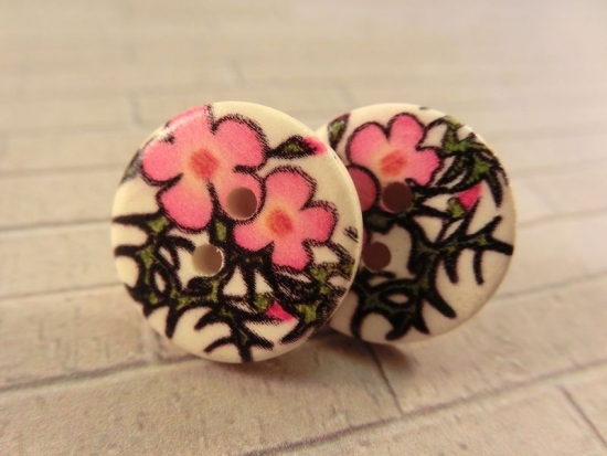 bunte Blumen Holzknopf Ohrstecker Natur Button